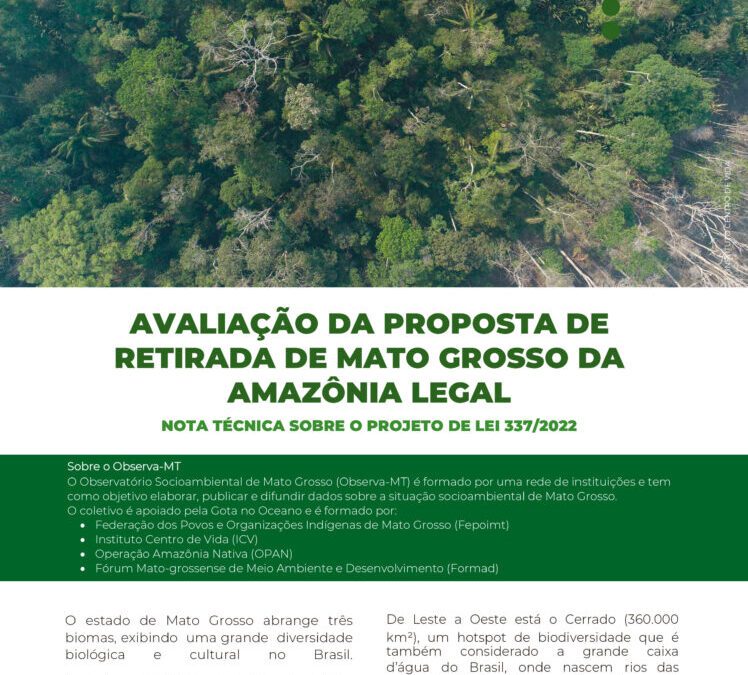 Nota Técnica – Avaliação da proposta de retirada de MT da Amazônia Legal
