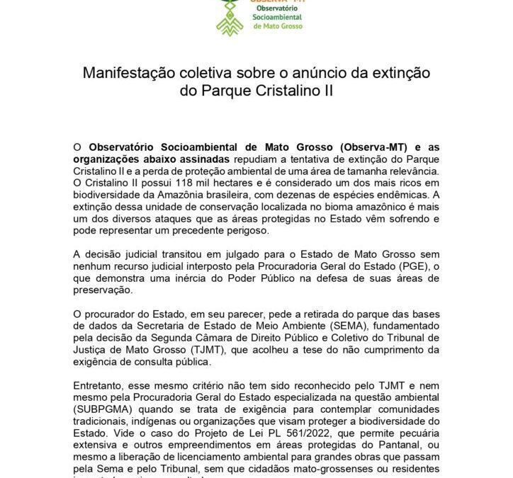 Manifestação coletiva sobre anúncio de extinção do Parque Cristalino II