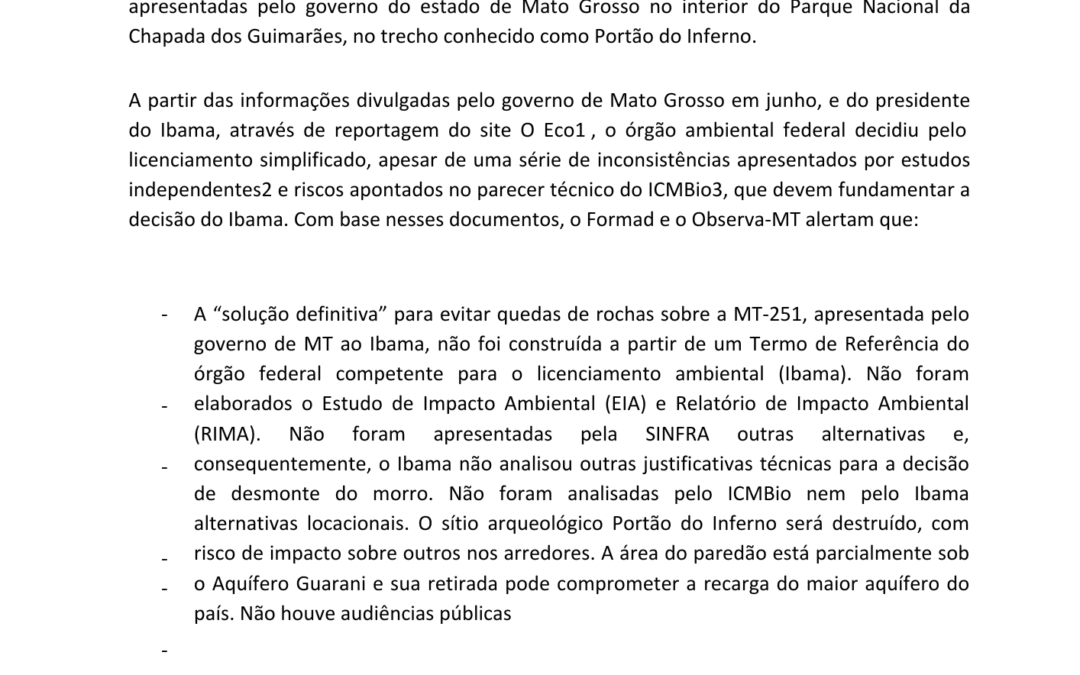 Nota Técnica | Processo de Licenciamento Obra Portão do Inferno